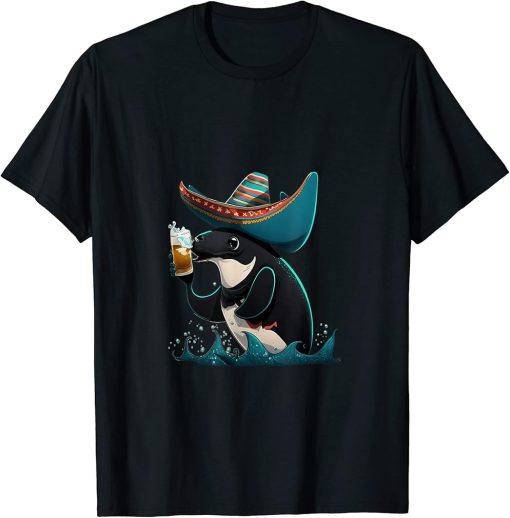 Cute Orca Animal Lovers Orca Drinking Beer T-Shirt