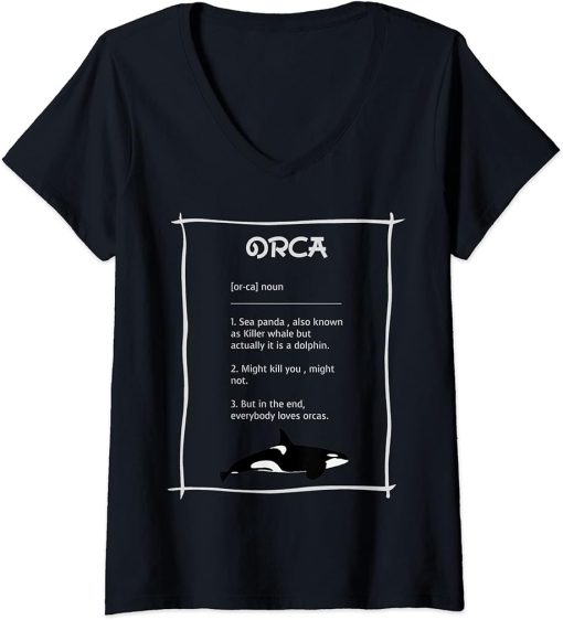 Womens Orca Definition | Funny Ocean Animal Dolphin Whale T-Shirt V-Neck T-Shirt