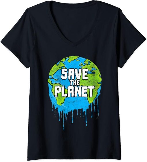 Womens Save The Planet Climate Activists Earth Day V-Neck T-Shirt